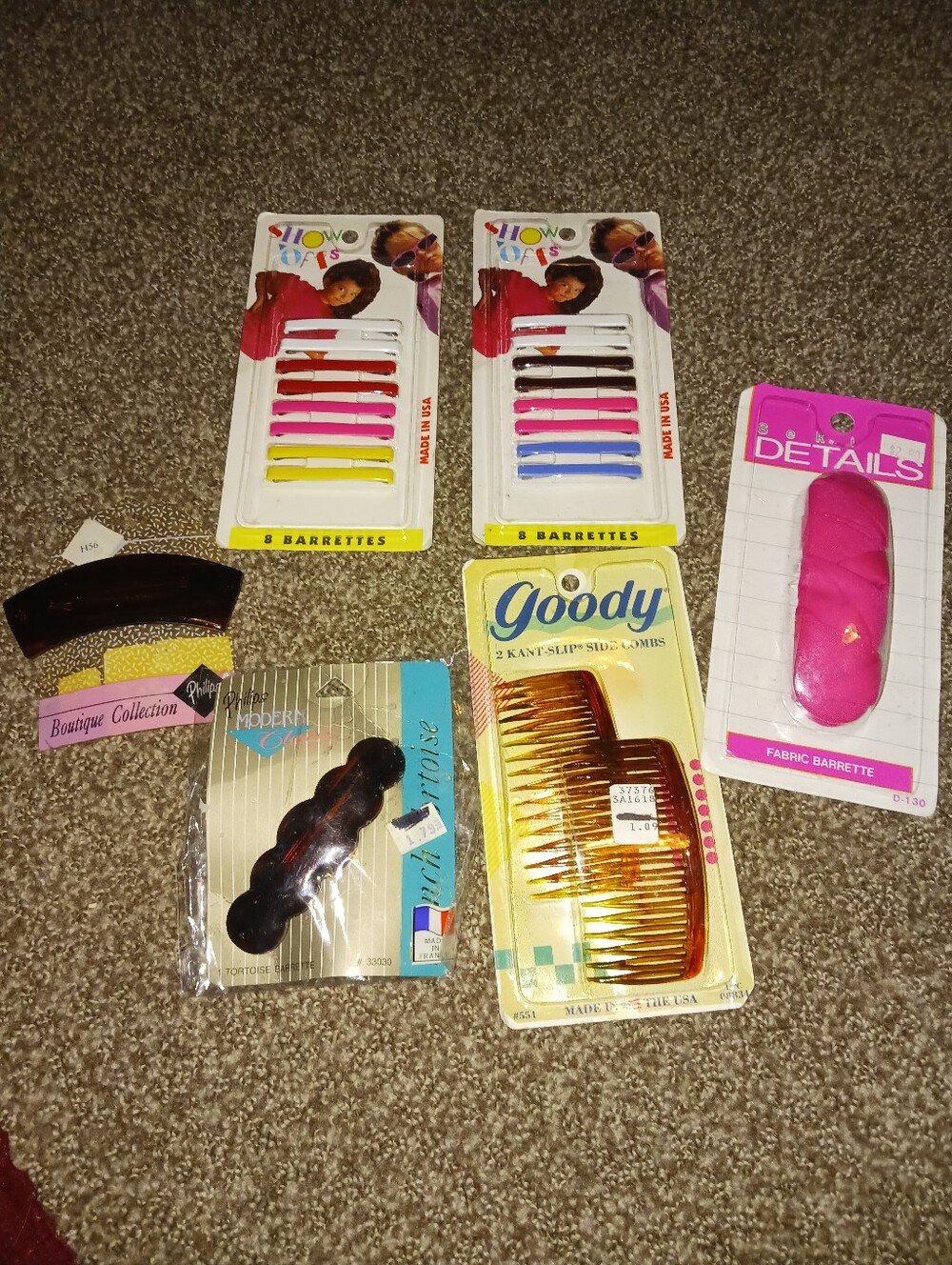 Gold Kids Hair Combs and Multicolor Barrettes Set
